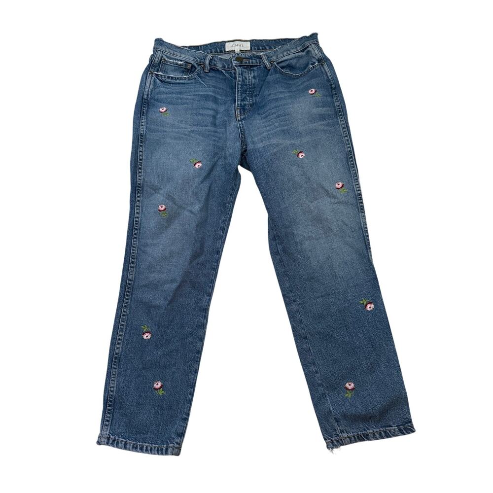 The Great Jeans Women's 28 The Fellow High Rise Straight Floral Embroidered